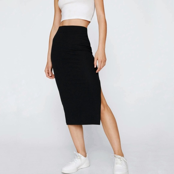 Nasty Gal Women’s Brown Ribbed Side Split Midi Skirt - Picture 3 of 12